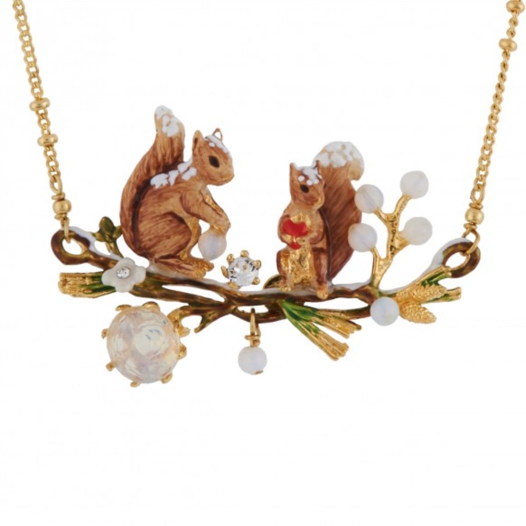 Les Nereides Squirrel Couple In Winter Forest Necklace
